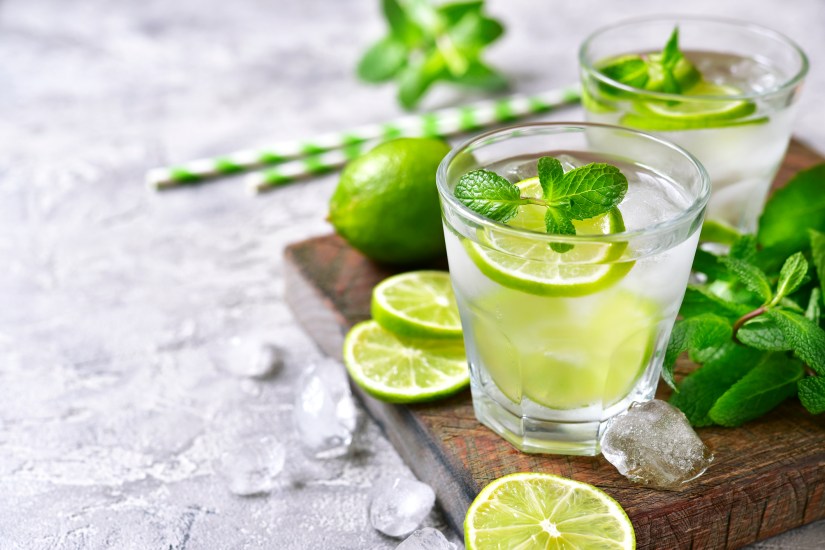 Cold refreshing summer lemonade mojito.